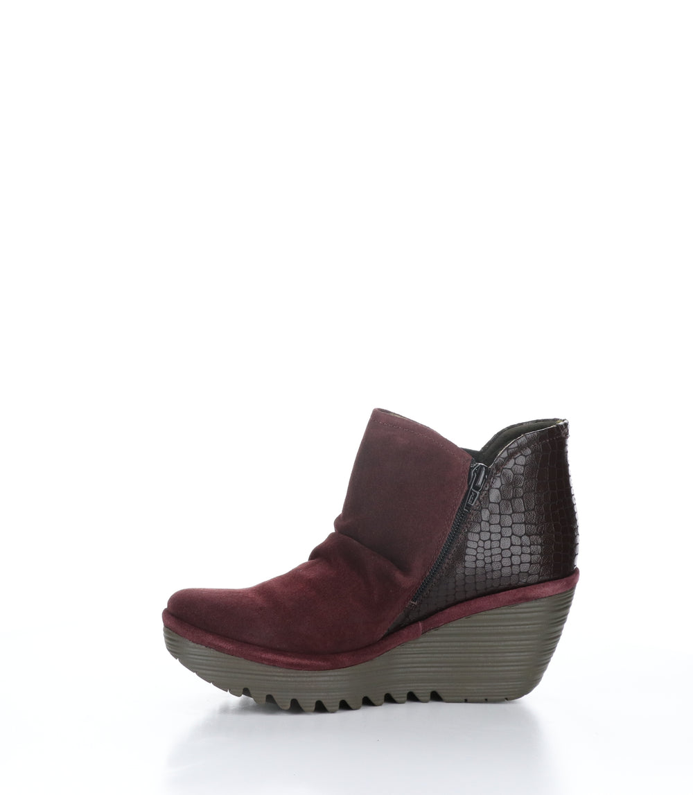 YAMY266FLY Wine Zip Up Ankle Boots|YAMY266FLY Bottines avec Fermeture Zippée in Rouge
