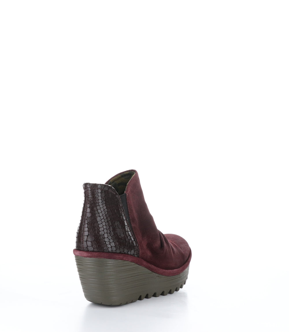 YAMY266FLY Wine Zip Up Ankle Boots|YAMY266FLY Bottines avec Fermeture Zippée in Rouge