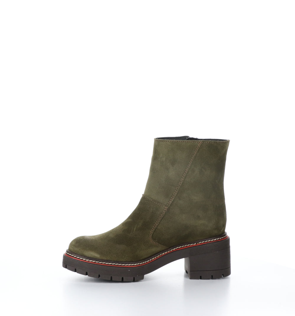 ZAP Olive Zip Up Ankle Boots|ZAP Bottines avec Fermeture Zippée in Vert