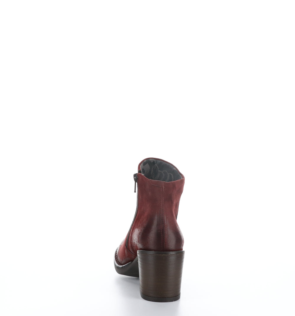 BELL061FLY Dk Red Zip Up Ankle Boots|BELL061FLY Bottines avec Fermeture Zippée in Rouge