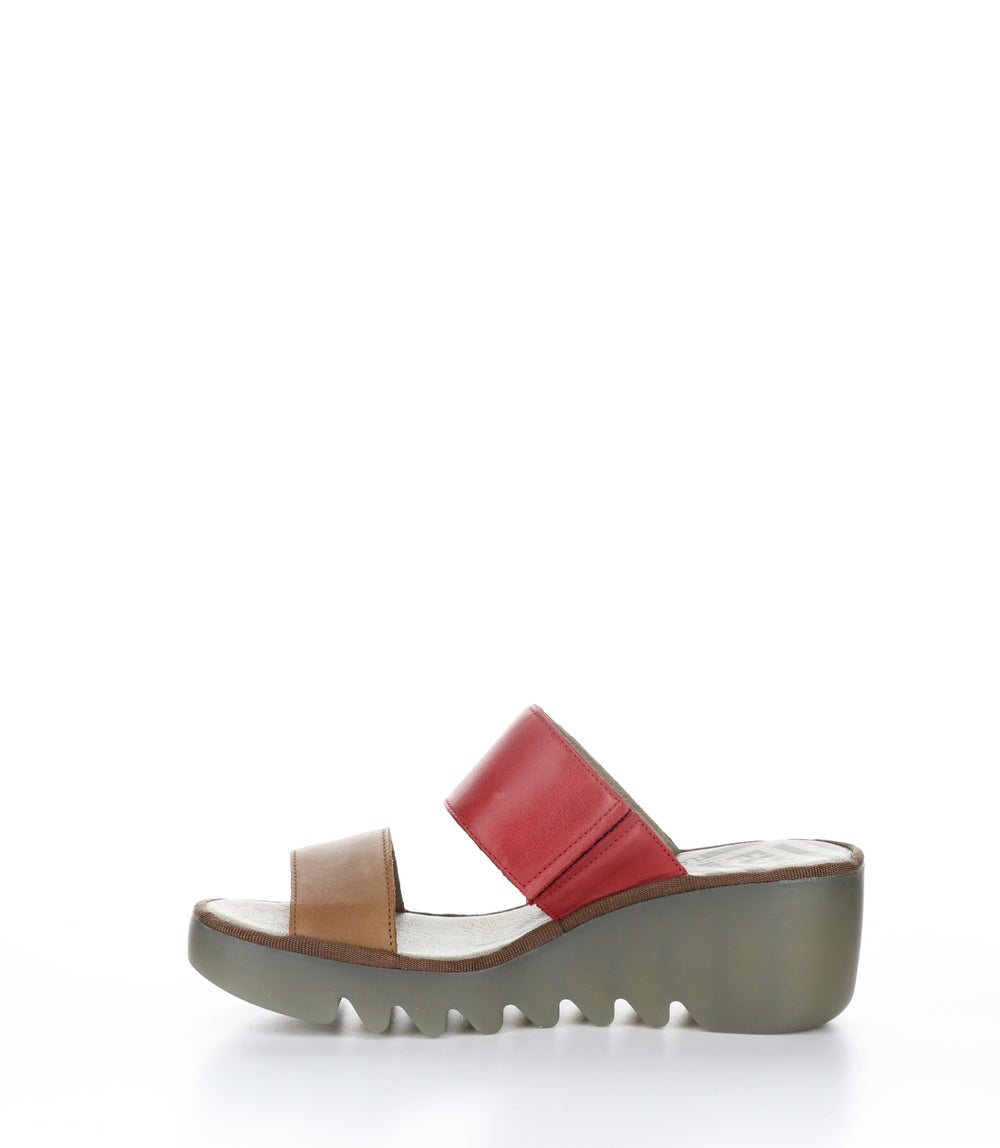 BESY357FLY TAN/CHERRY RED Wedge Sandals|BESY357FLY Chaussures à Bout Rond in Marron