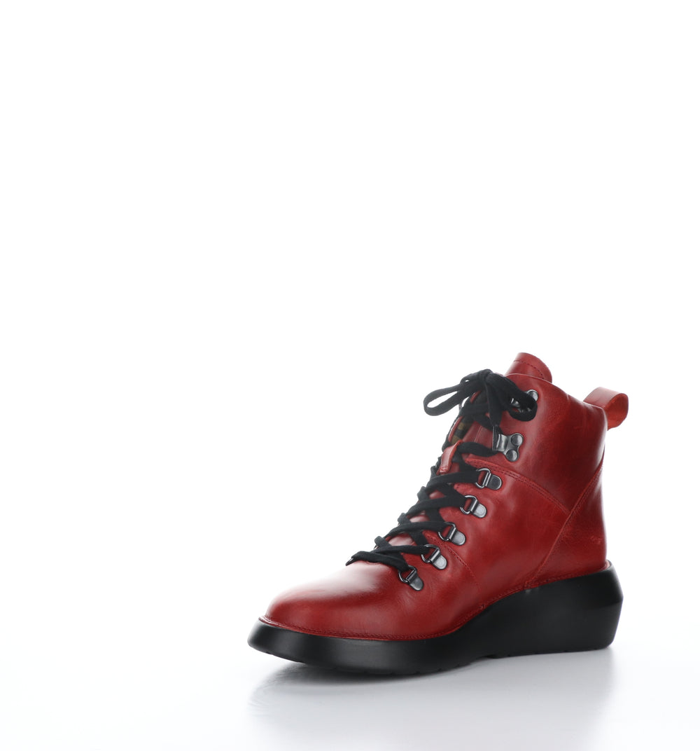 BIKA501FLY Red Round Toe Ankle Boots|BIKA501FLY Bottines à Bout Rond in Rouge