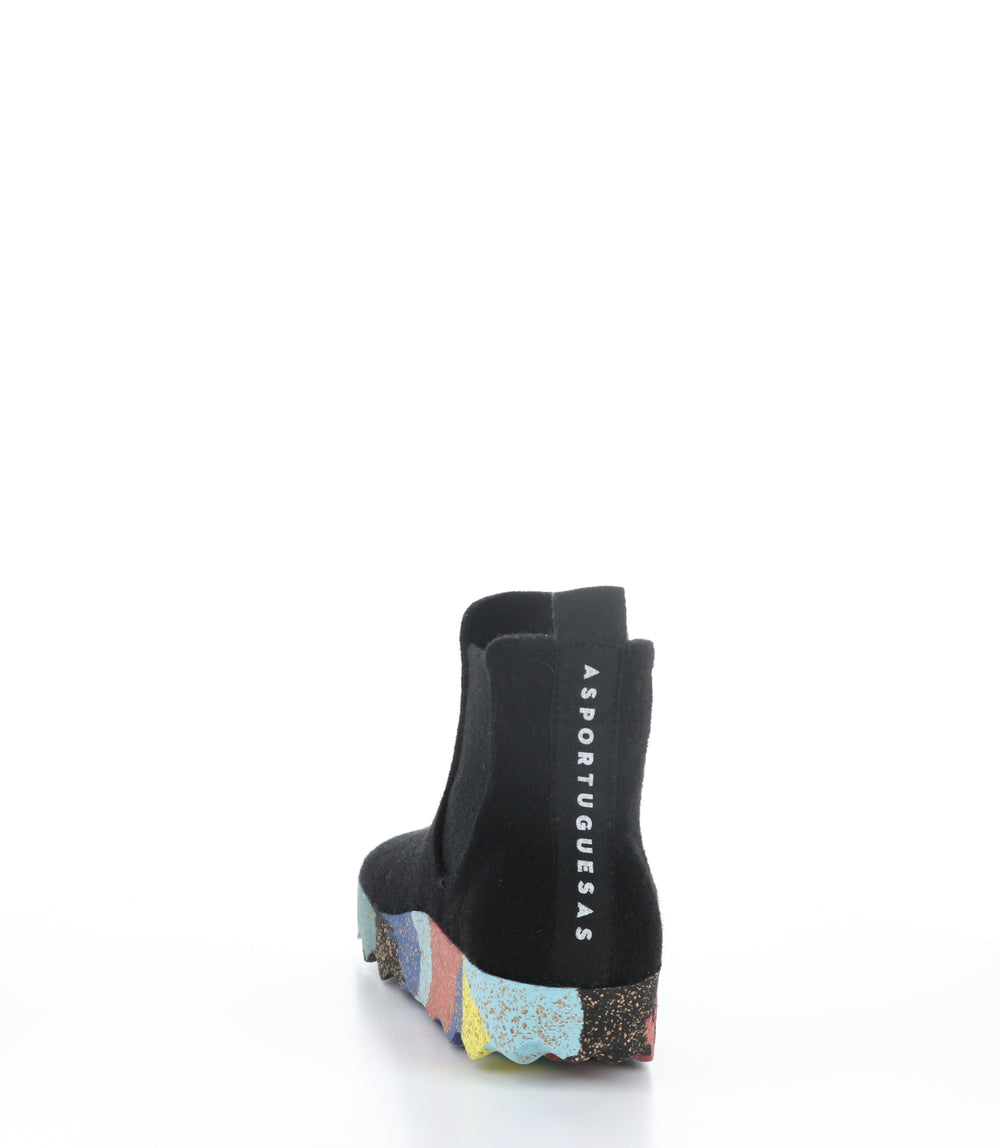 CAIA084ASP Black/Multi Round Toe Boots|CAIA084ASP Bottes à Bout Rond in Noir