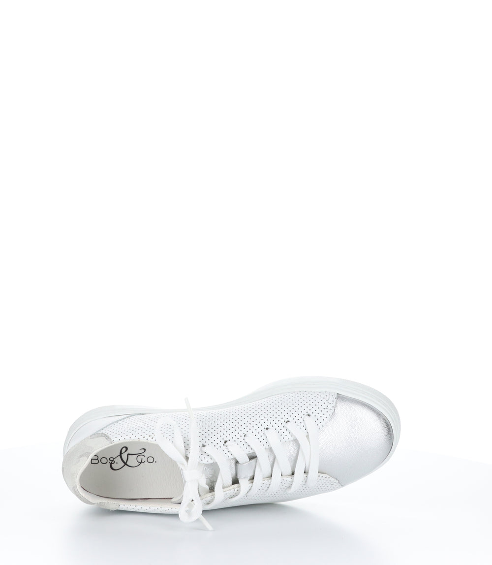 CHERISE SILVER/OFF WHITE Round Toe Trainers|CHERISE Baskets à Lacets in Argent