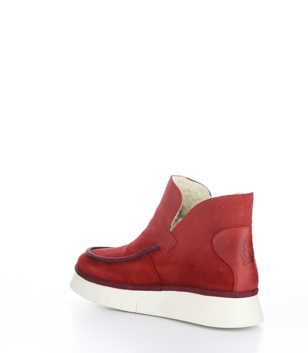 COZE348FLY Carmine Red Round Toe Ankle Boots|COZE348FLY Bottines à Bout Rond in Rouge