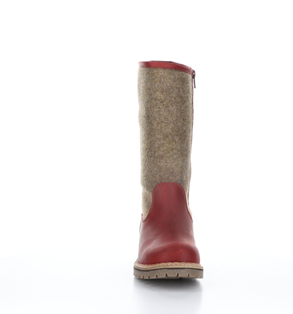 HANAH Red/Beige Round Toe Boots|HANAH Bottes à Bout Rond in Rouge