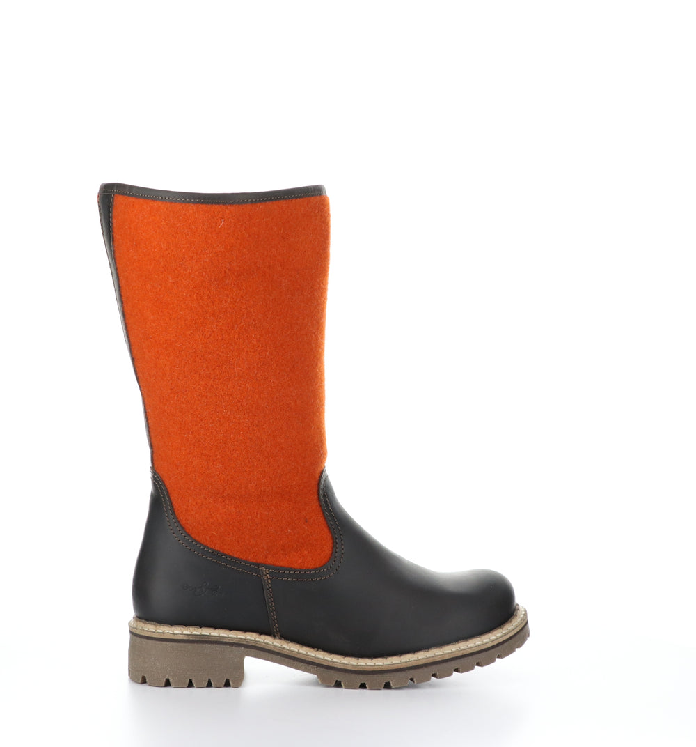 HANAH Dark Brown/Orange Round Toe Boots|HANAH Bottes à Bout Rond in Marron