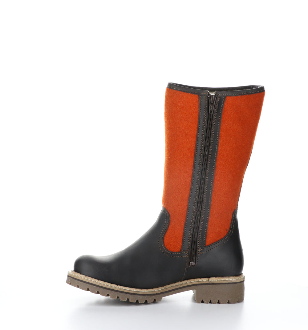 HANAH Dark Brown/Orange Round Toe Boots|HANAH Bottes à Bout Rond in Marron