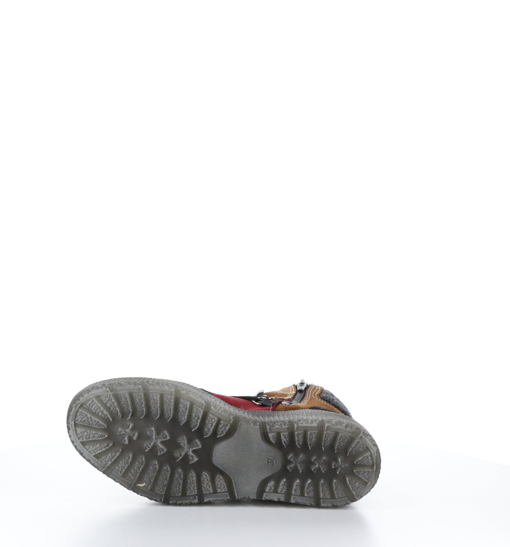 IDEAL Black/Camel/Sangria Zip Up Ankle Boots|IDEAL Bottines avec Fermeture Zippée in Noir