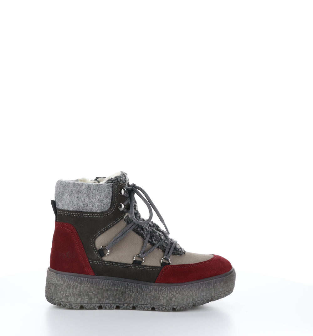 IDEAL Sangria/Anth/Grey Zip Up Ankle Boots|IDEAL Bottines avec Fermeture Zippée in Rouge