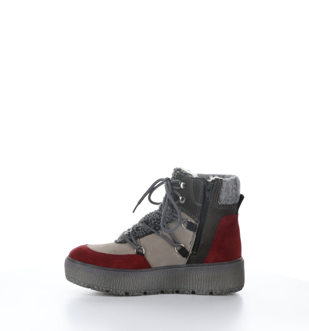 IDEAL Sangria/Anth/Grey Zip Up Ankle Boots|IDEAL Bottines avec Fermeture Zippée in Rouge