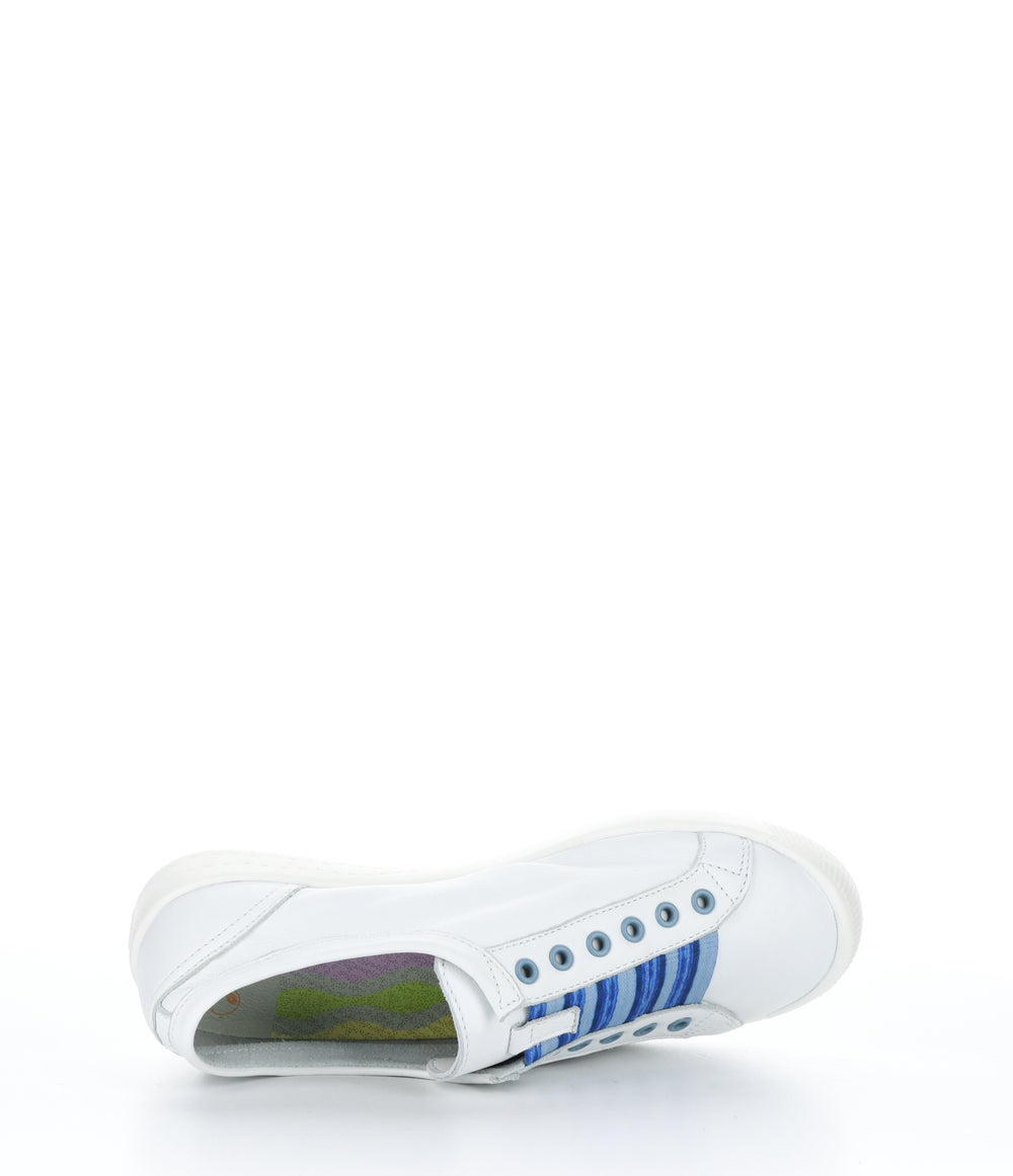 IRIT637SOF Smooth White W/ Blue Elastic Slip-on Trainers|IRIT637SOF Baskets à Enfiler in Blanc