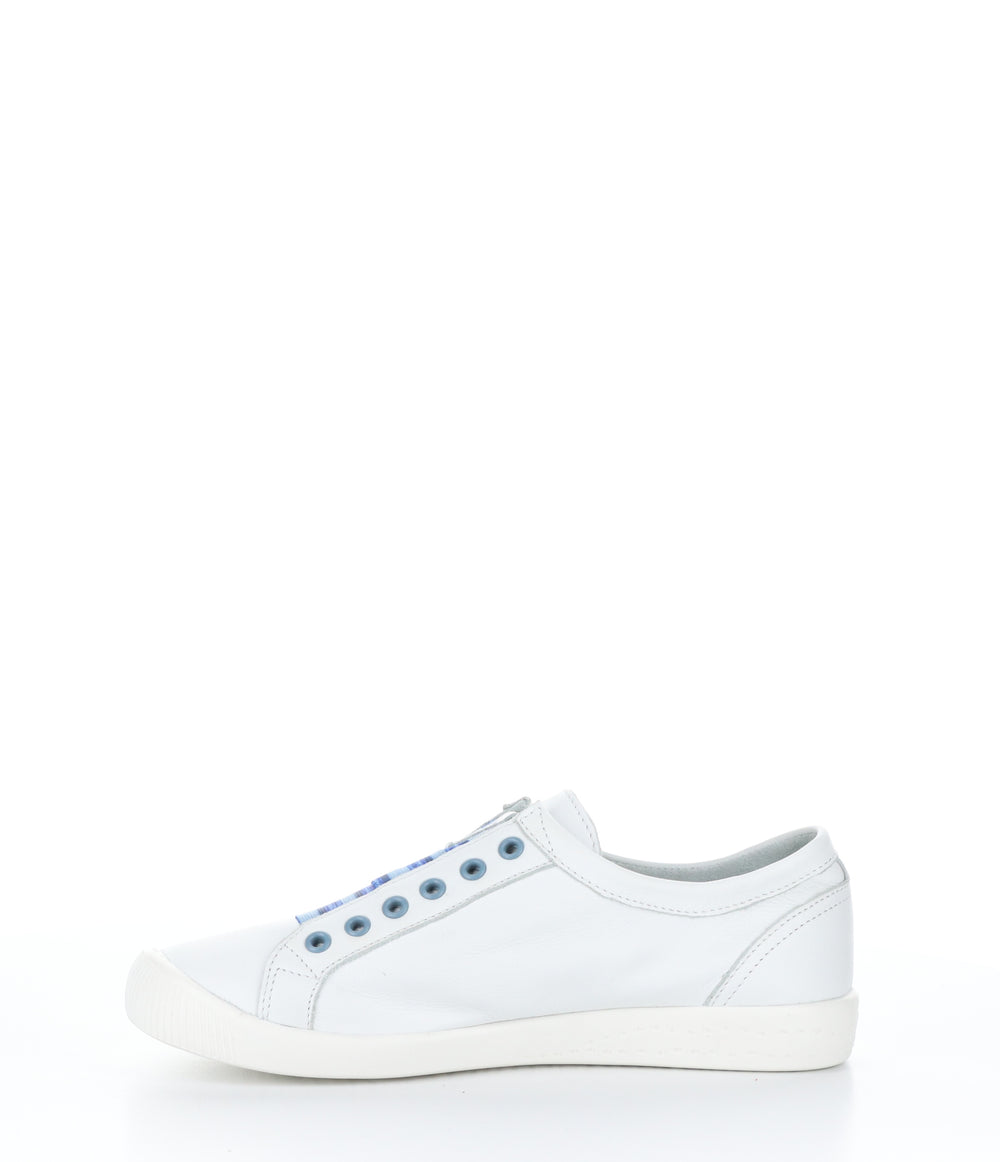 IRIT637SOF Smooth White W/ Blue Elastic Slip-on Trainers|IRIT637SOF Baskets à Enfiler in Blanc