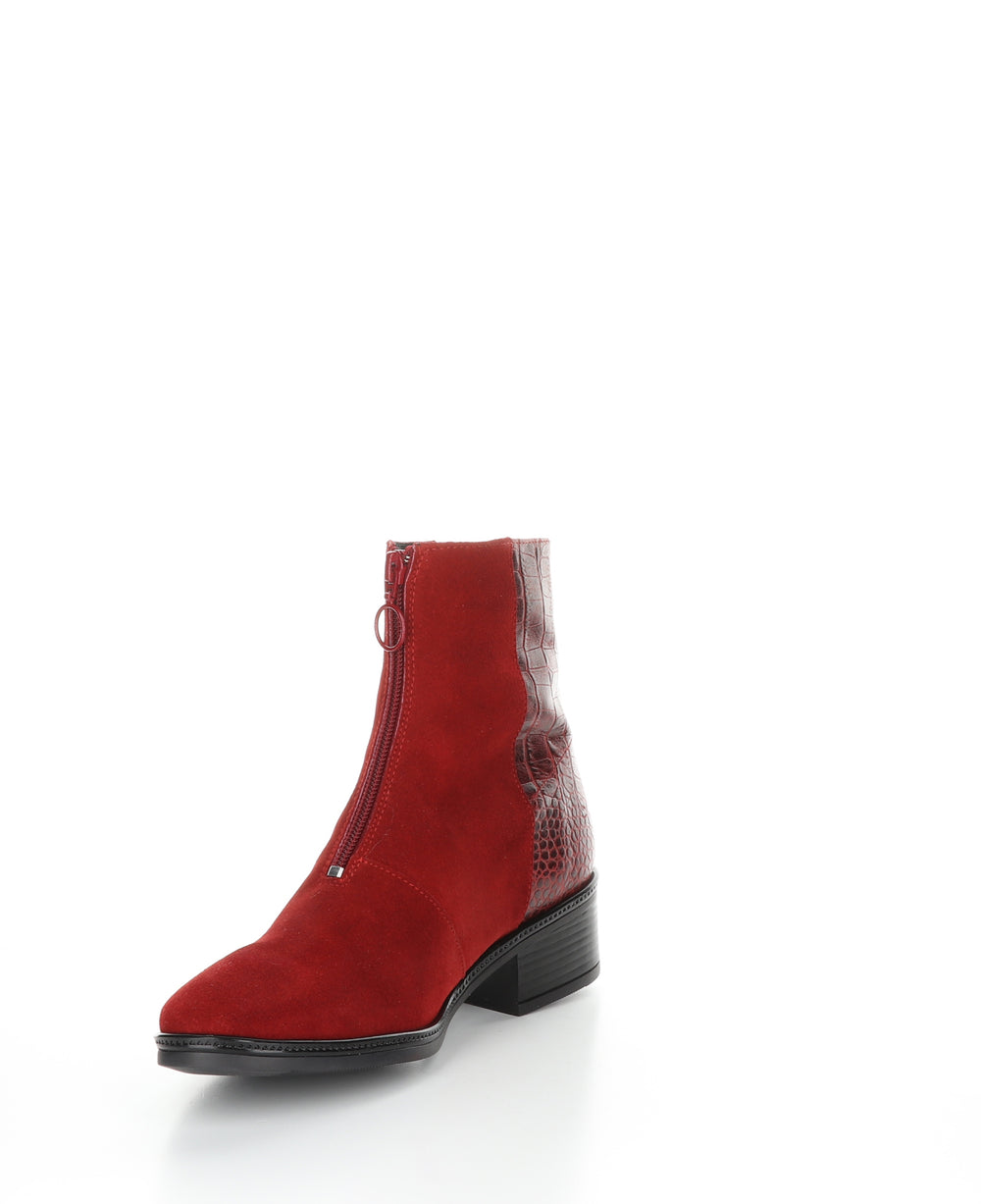 JORDON Red Zip Up Ankle Boots|JORDON Bottines avec Fermeture Zippée in Rouge