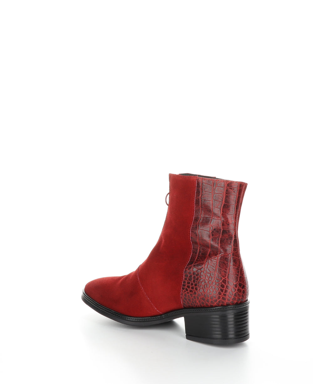 JORDON Red Zip Up Ankle Boots|JORDON Bottines avec Fermeture Zippée in Rouge
