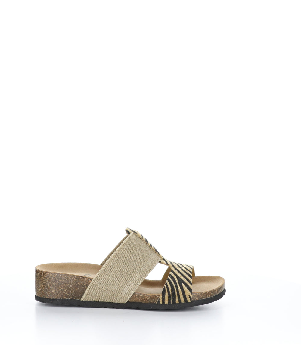 LULU CHAMPAGNE/BLACK Wedge Sandals|LULU Sandales Compensées in Blanc