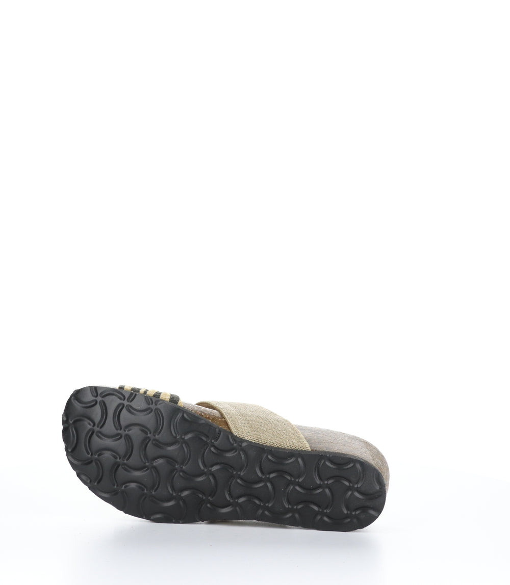 LULU CHAMPAGNE/BLACK Wedge Sandals|LULU Sandales Compensées in Blanc