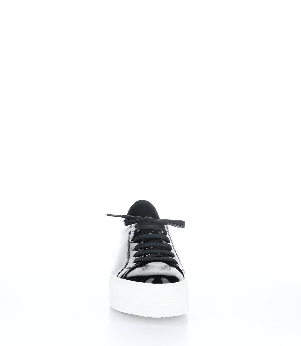 MAYA BLACK/SILVER Round Toe Trainers|MAYA Baskets à Lacets in Noir