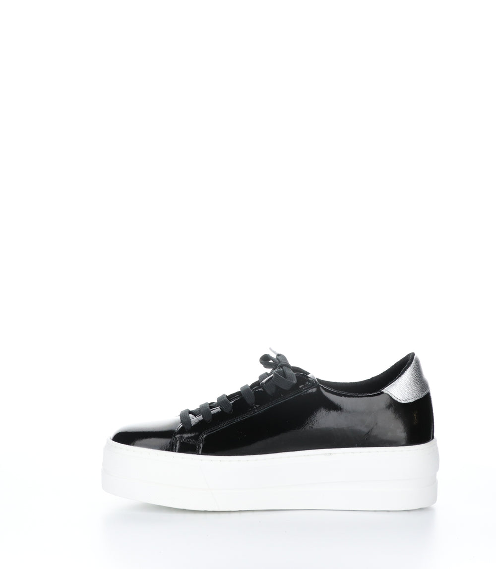 MAYA BLACK/SILVER Round Toe Trainers|MAYA Baskets à Lacets in Noir