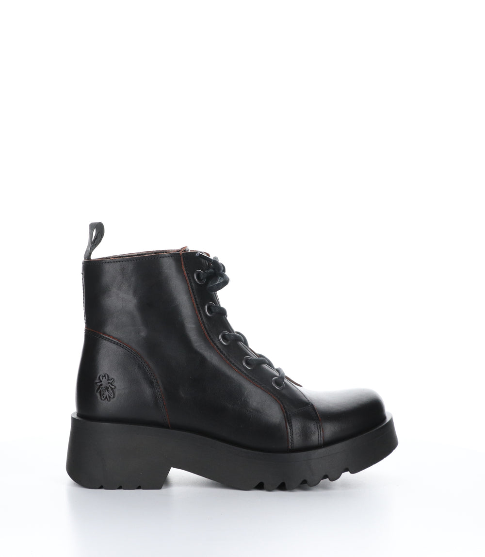 METZ788FLY Black/Red Round Toe Ankle Boots|METZ788FLY Bottines à Bout Rond in Noir
