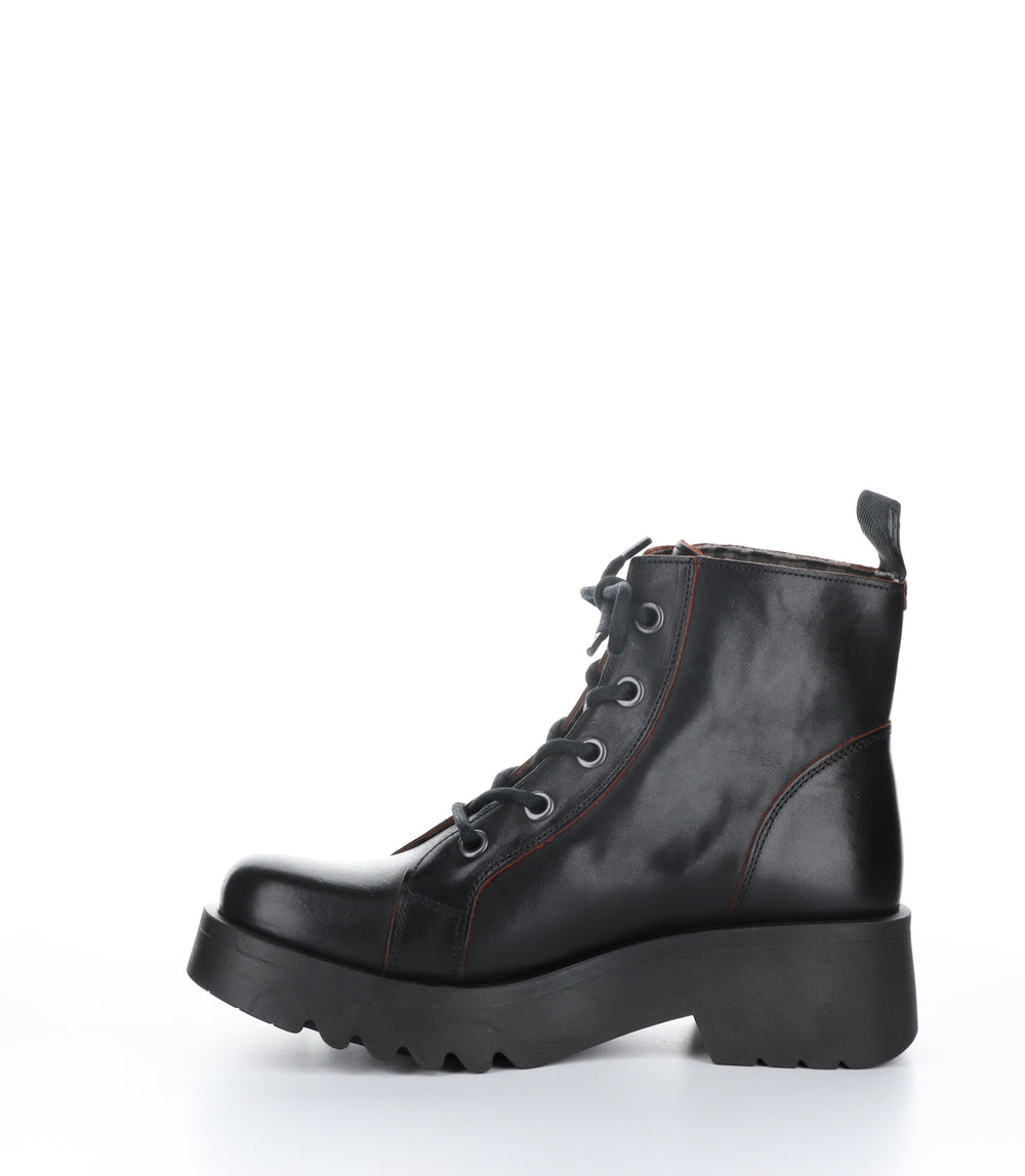 METZ788FLY Black/Red Round Toe Ankle Boots|METZ788FLY Bottines à Bout Rond in Noir